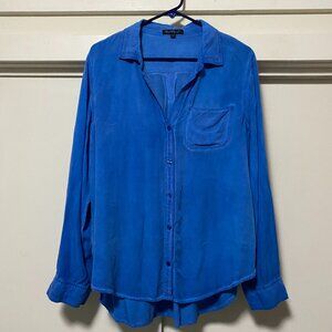 Velvet Heart, long sleeve, neon powder blue, button-down blouse, size XL